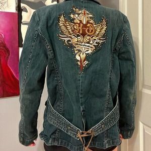 vintage harley davidson biker jean denim jacket